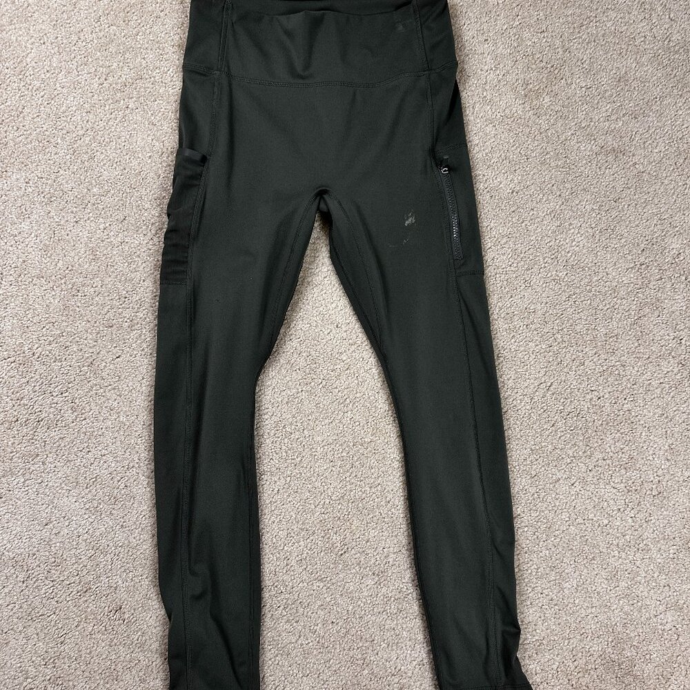 Women’s Fabletics Motion 365+ High Waisted Leggings Pockets Green Large *READ*